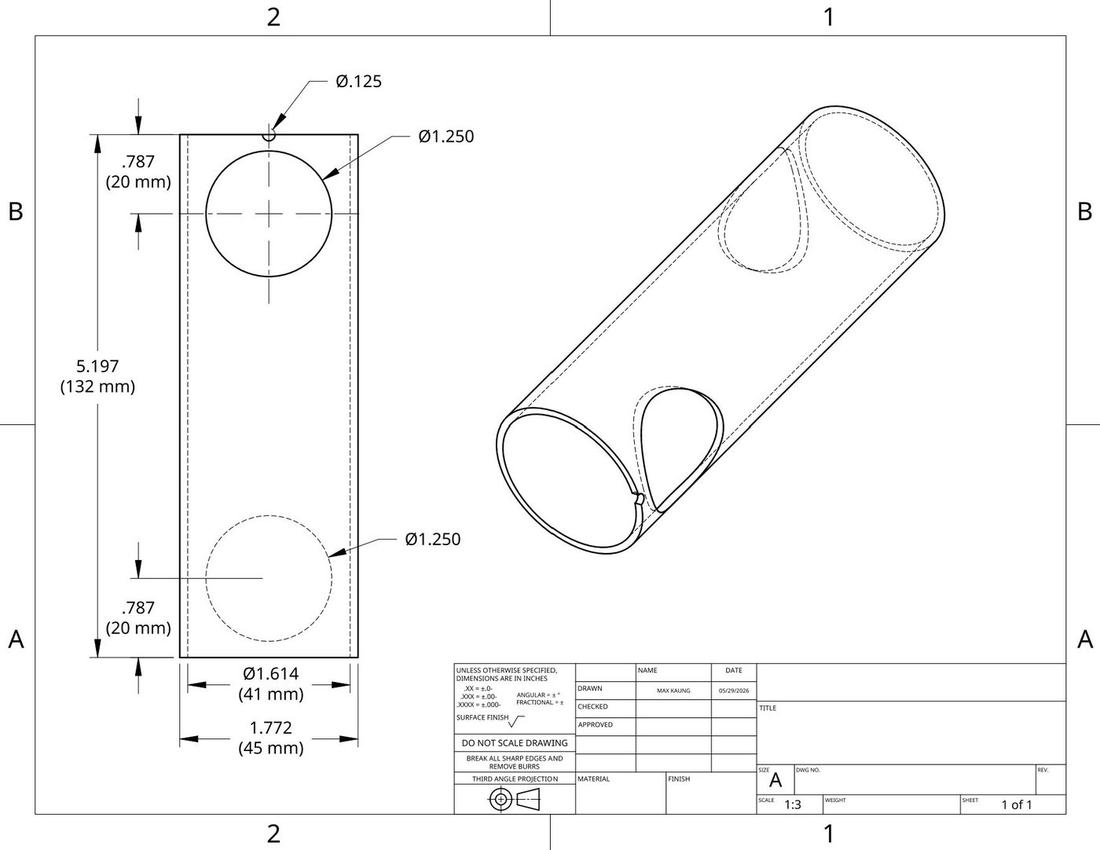 Engineering drawing of the auger housing